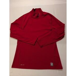 Nike Pro Combat Men's Large Dri-FIT Long Sleeve Mock Neck Base Layer Red Workout